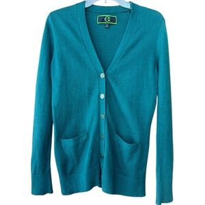 C Wonder Cashmere Wool Blend Teal Button Cardigan Size S Old Money Quite Luxury
